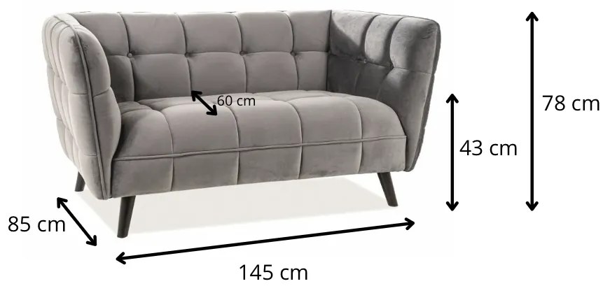 Dvoumístná pohovka Castello 145 cm šedá