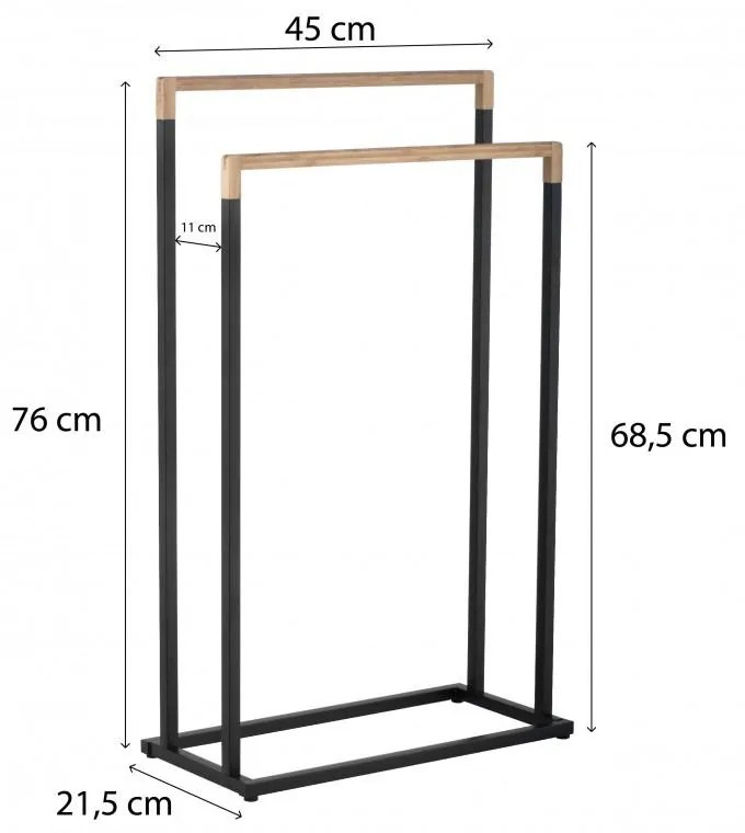 Erga Kona, dvojramenný vešiak na uteráky 45x21,5x76 cm, čierna matná-hnedá, ERG-YKA-P.KONA-2-BLK