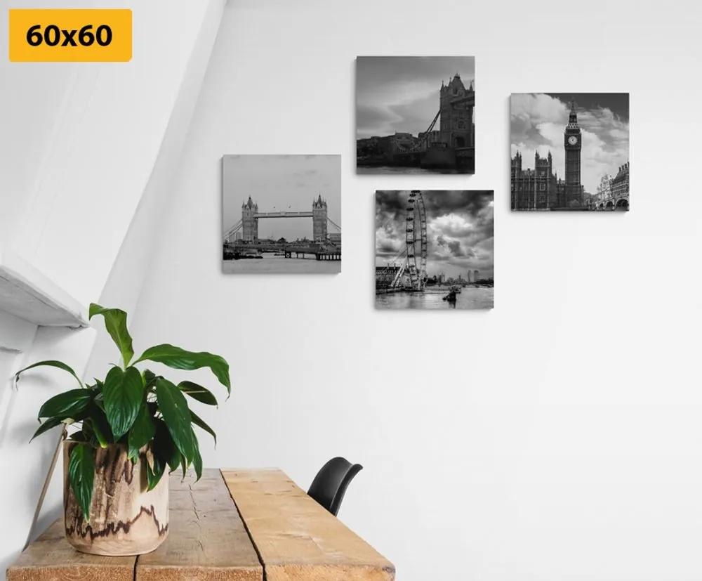 Set obrazov tajomný Londýn v čiernobielom prevedení - 4x 60x60