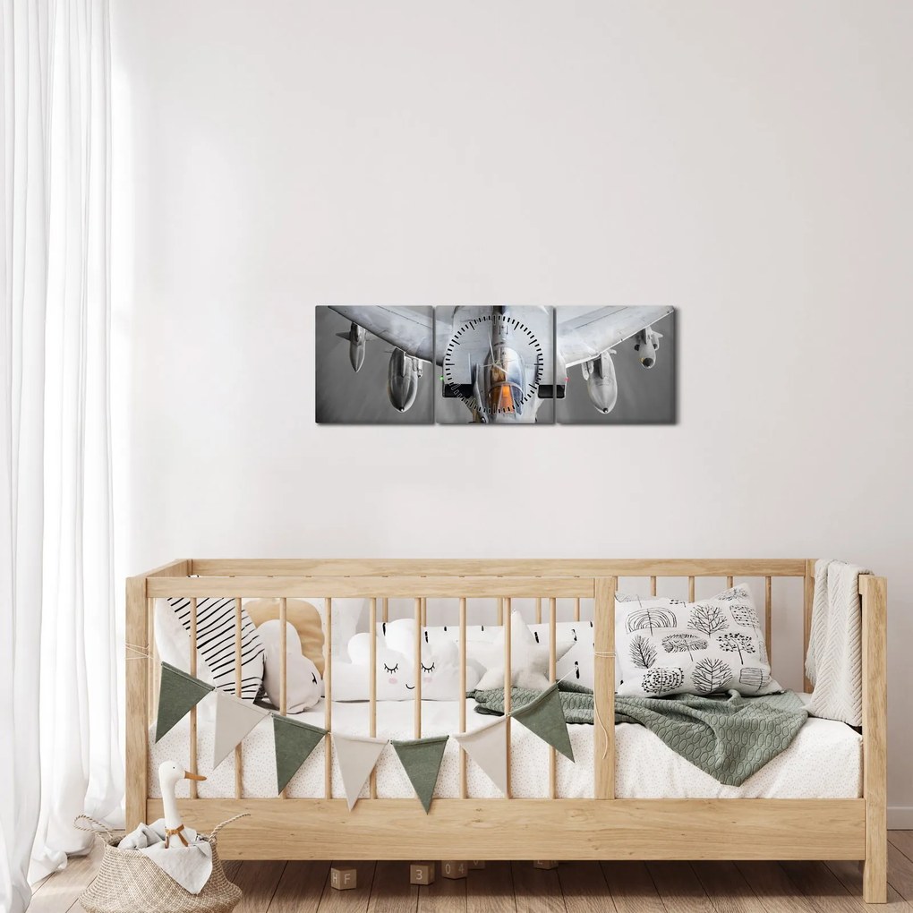 Obraz - Stíhačka (s hodinami) (90x30 cm)