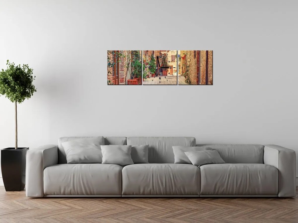 Gario Obraz s hodinami Stará cestička v Toskánsku - 3 dielny Rozmery: 100 x 70 cm