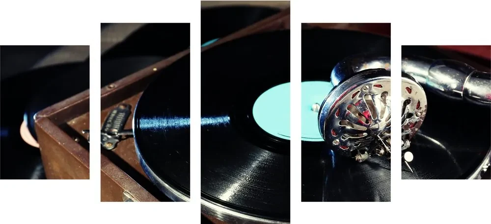 5-dielny obraz gramofón s vinylovou platňou