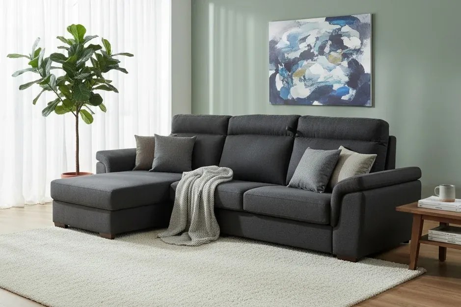 Rohová sedacia súprava na každodenné spanie AZZURRA br. FIORELLO s rozkladom, Ľavá, 140, tm. šedá (jazz 22 graphite)