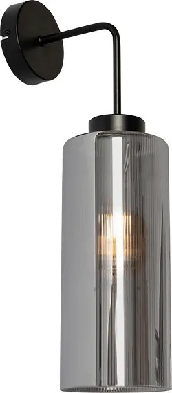 Art Deco nástenná lampa čierna s dymovým sklom - Laura