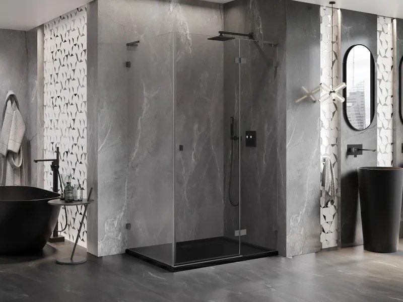 Mexen Lunar L, výklopný sprchový kút pravý 80 x 90 cm, 8mm číre sklo, grafitový profil, 834L-080-090-95-00-P
