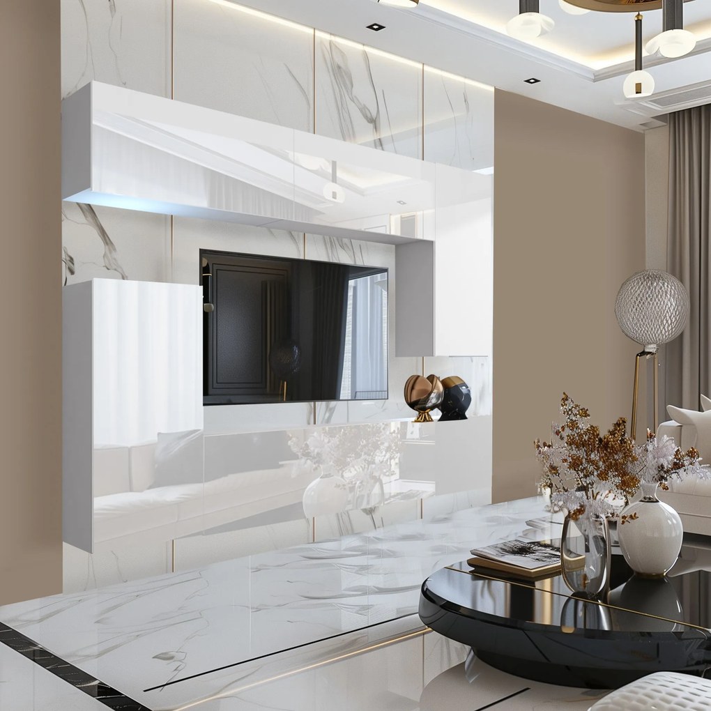 Obývacia stena 250 cm Belini biely lesk Imperium8  IMP 8/5/W/W/0/0