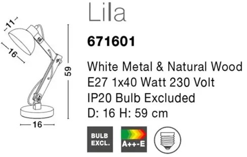 Drevená stolová lampa Lila biela