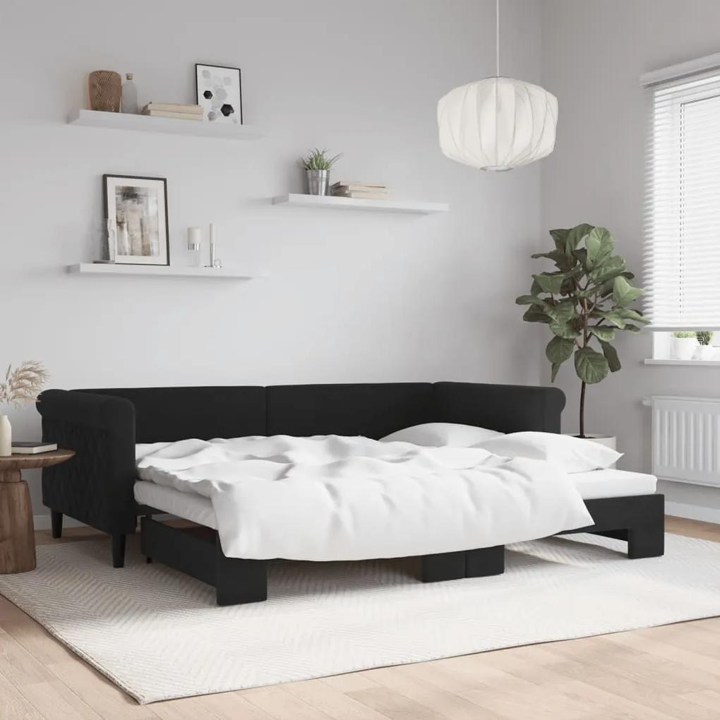 Denná posteľ s rozkladacou posteľou čierna 90x200 cm zamat 3197775