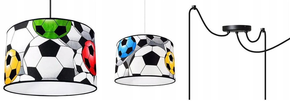 Detské závesné svietidlo Soccer Spider, 3x textilné tienidlo so vzorom, (výber z 2 farieb konštrukcie)