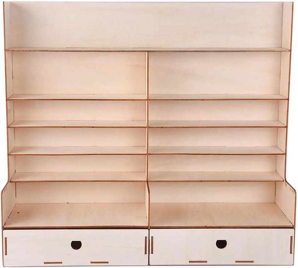 DIY drevený stolový regál s 2 zásuvkami JY-39 Svetlé drevo