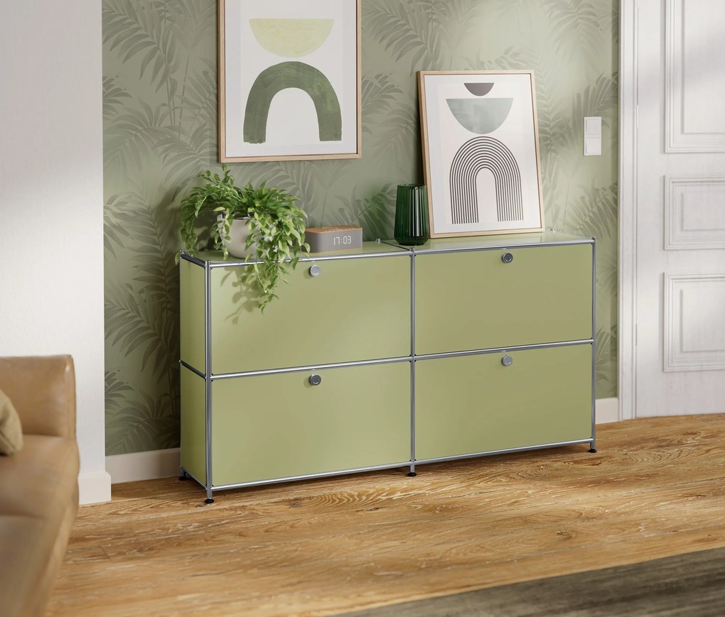 Vysoký kovový regál »CN3« so 4 výklopnými priečinkami, pistáciový