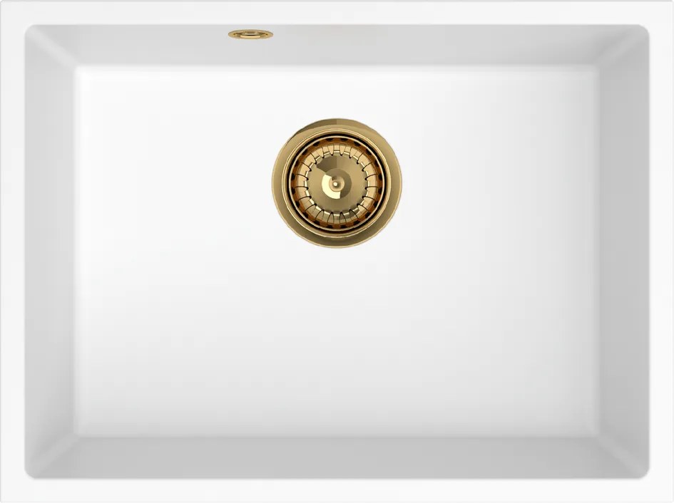 Sink Quality Crypton 60, kuchynský granitový drez 535x400x205 mm + zlatý sifón, biela, SKQ-CRY.W.1KBO.60.XG