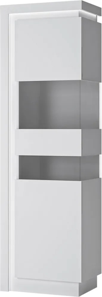 Vysoká vitrína Lyon, biela lesk, s osvetlením, pravá