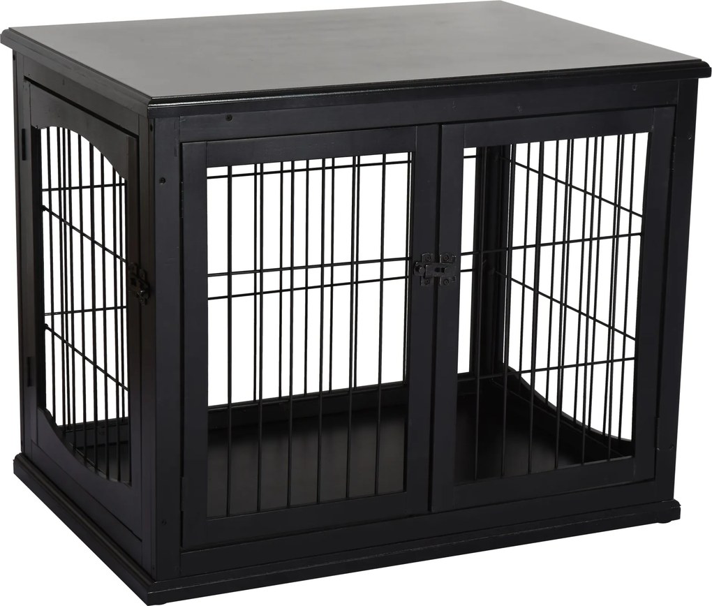 PawHut domáci psí box, psia búda s 2 vchodmi, zamykateľný psí box, psia búda pre malých psov, čierna, 58,5 x 81 x 66 cm | Aosom
