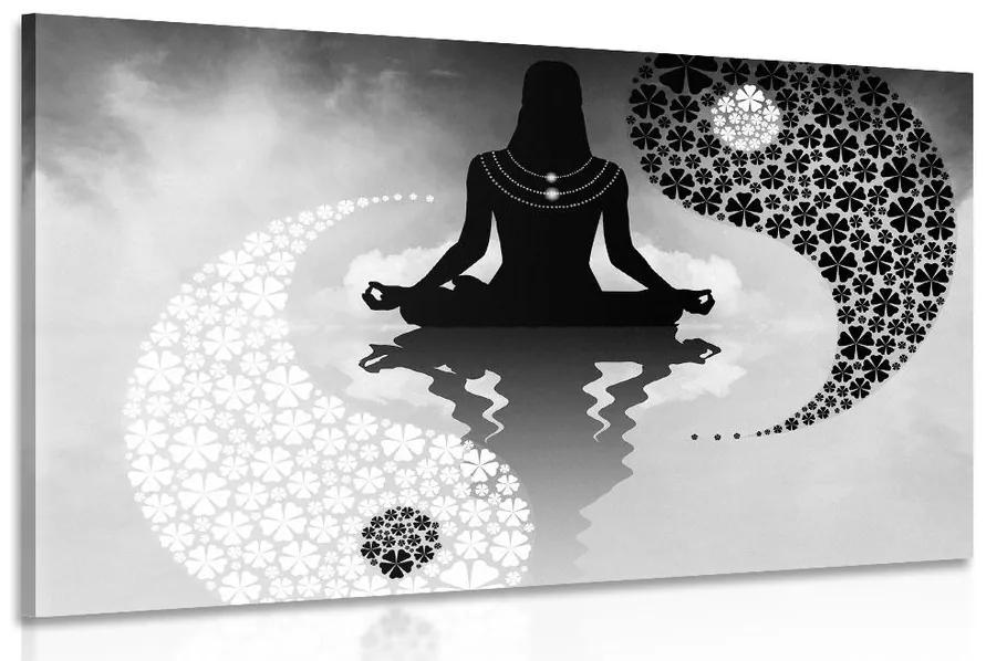 Obraz jin a jang jóga v čiernobielom prevedení Varianta: 120x80