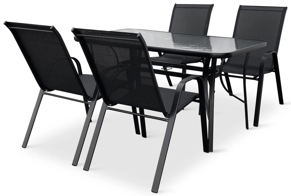Záhradný jedálenský set Porto 140 cm + 4x kovová stolička Ramada