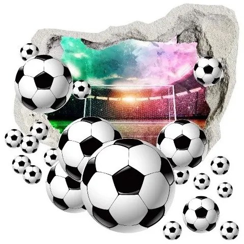 Nálepka na stenu 3D futbalové lopty s pozadím štadióna 75 x 75 cm