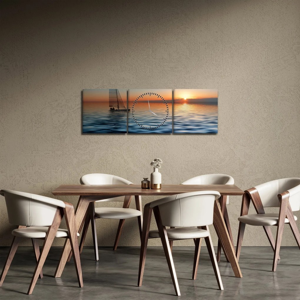 Obraz - Plachetnica na mori (s hodinami) (90x30 cm)