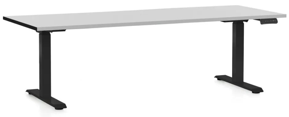Výškovo nastaviteľný stôl OfficeTech D, 200 x 80 cm, čierna podnož, svetlo sivá