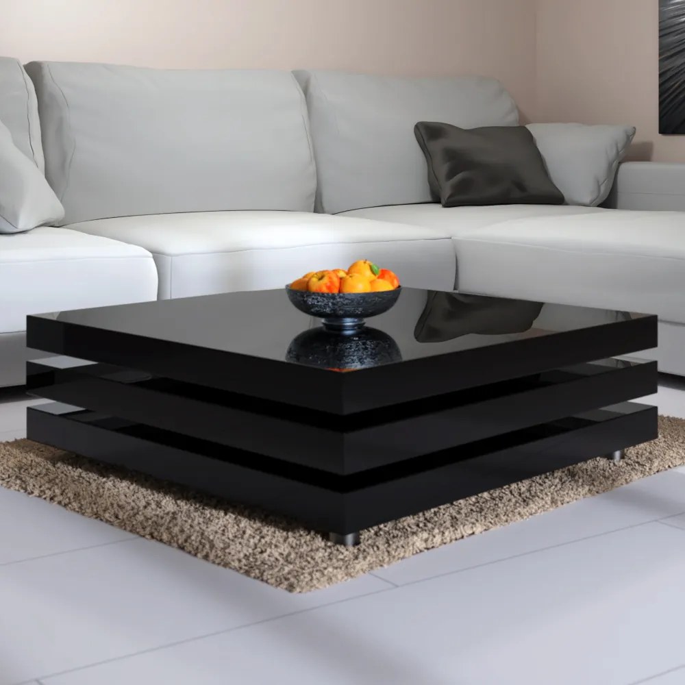 Konferenčný stolík NY - 60  x 60 cm - vysoký lesk, čierna