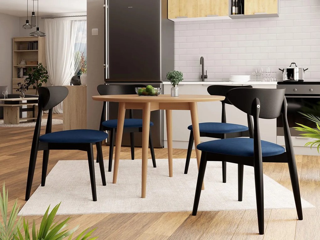 Okrúhly stôl Vidariko FI 100 so 6 stoličkami ST80 01, Dostupné poťahy: Magic Velvet 2258, farebné prevedenie stola v dreve: Čierna, farebné prevedenie stoličky v dreve: Prírodná
