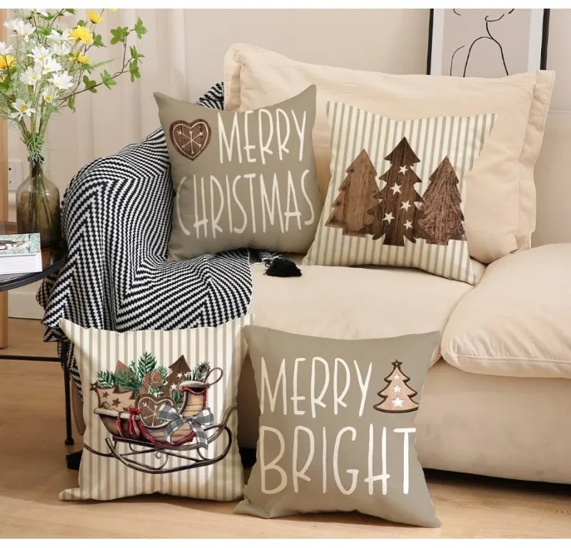 Vianočný poťah na vankúš SLEIGH 45x45 cm, béžový