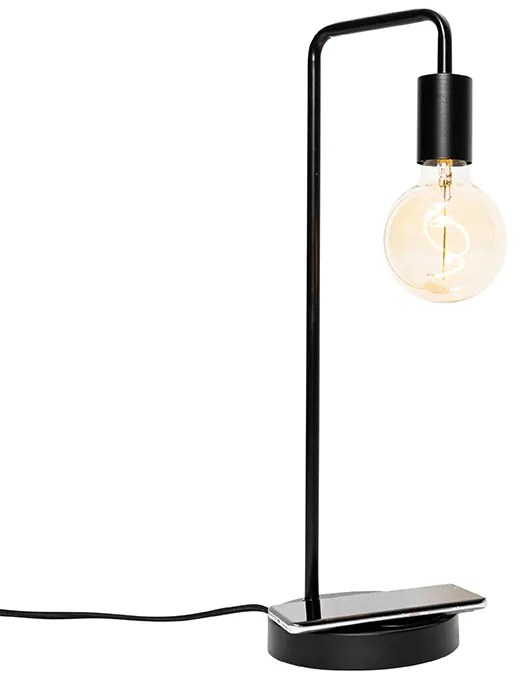 Moderná stolová lampa čierna s bezdrôtovým nabíjaním - Facil