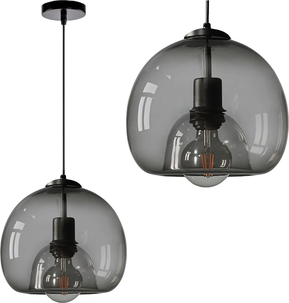 Toolight - závesné sklenené svietidlo s dymového skla E27 60W APP1027-1CP, čierna, OSW-01154