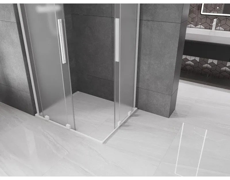Mexen Velar L Duo, sprchový kút s posuvnými dverami 90 x 80 cm, 8mm sklo námraza, biela matná, 871-090-080-02-33-20