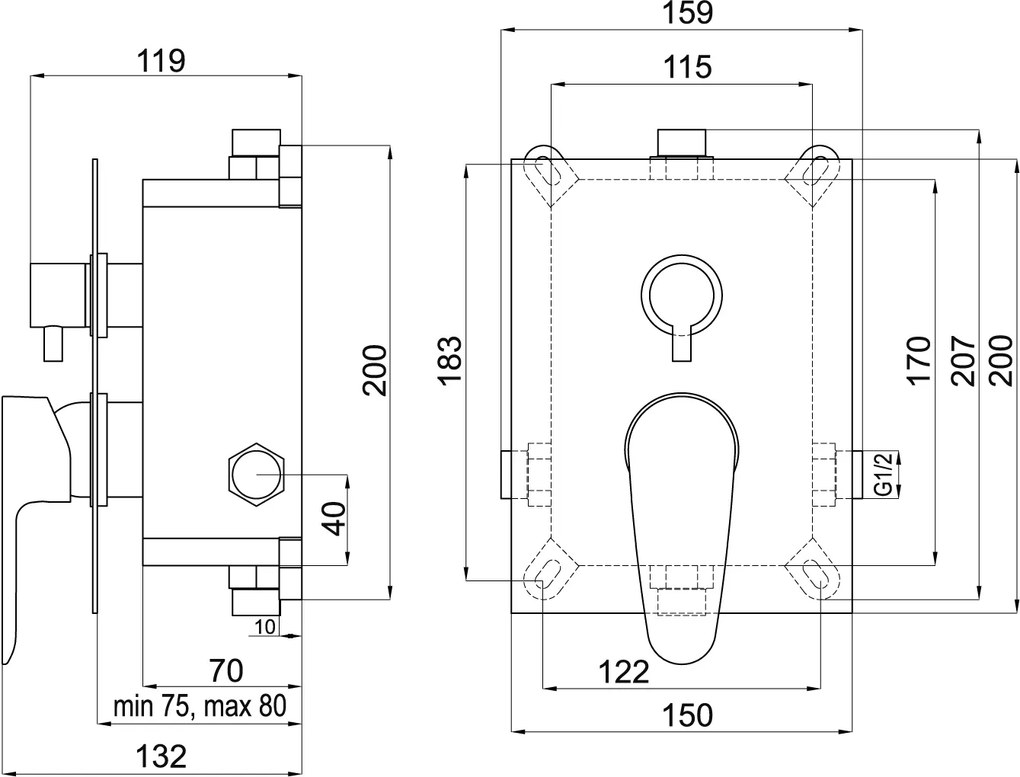 Novaservis Titania Smart, podomietková batéria s boxom 2 vývody, chrómová, BOX98051R,0