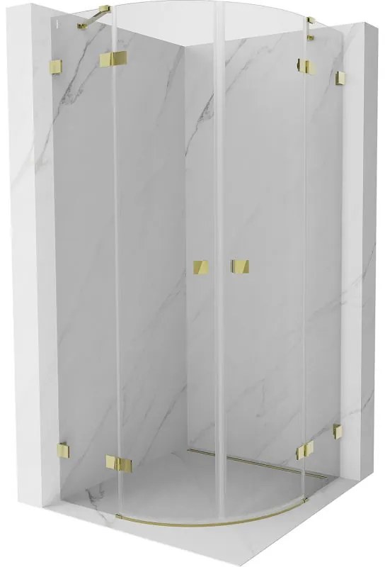 Mexen Lunar, polkruhový výklopný sprchový kút 70 x 70 cm, 8mm číre sklo, zlatý profil, 833-070L-070P-50-00