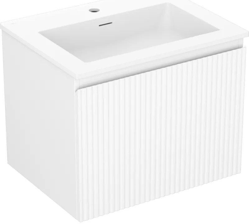 Mexen Rivel, kúpeľňová skrinka 60 cm s umývadlom Otis, 1 zásuvka, drážkovaná, biela matná, 91A20-06047-1-BF01-W18M01