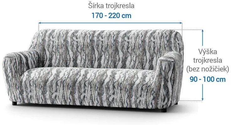 Bielastické poťahy OCEANO NOVÉ šedo-modré trojkreslo (š. 170 - 220 cm)