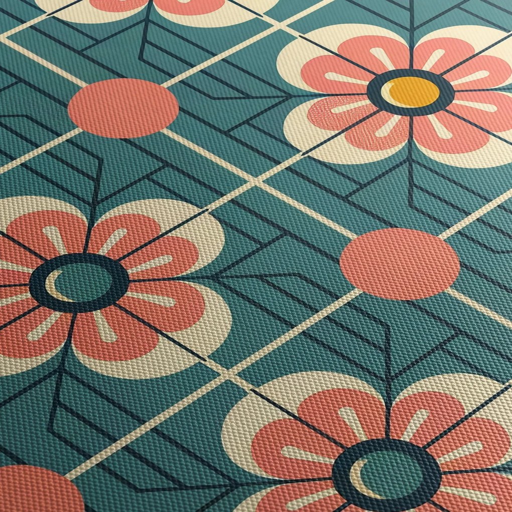 Obraz - Retro vzor s kvetmi (s hodinami) (90x30 cm)