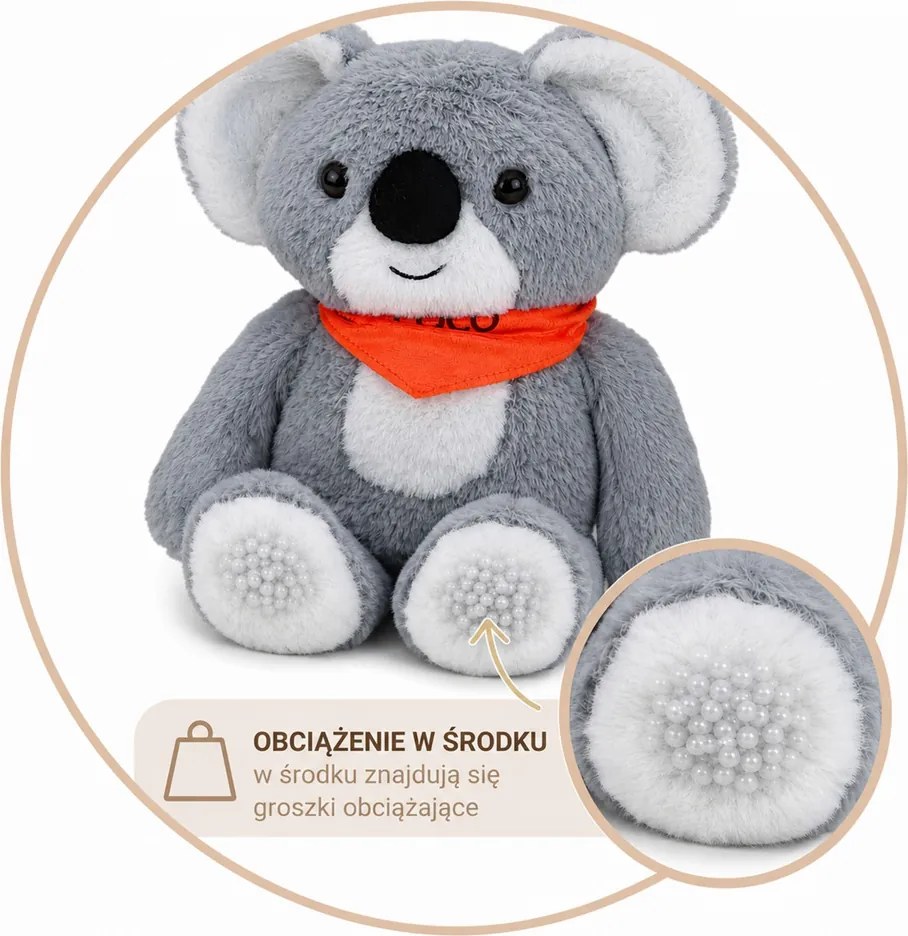 LEAN Toys Medvedík Koala – plyšová terapeutická hračka s váhou 1,3 kg, sivá, 35 cm