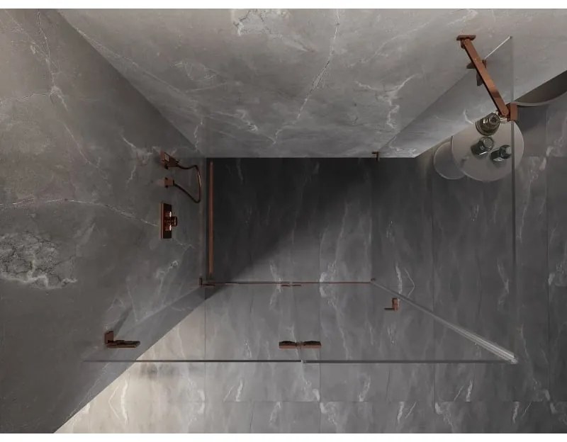 Mexen Lunar-F, 1-krídlový sprchový kút so skladacími dverami, ľavý, 75 x 70 cm, 8mm číre sklo, ružové zlato profil, 836-075-070-60-00-L