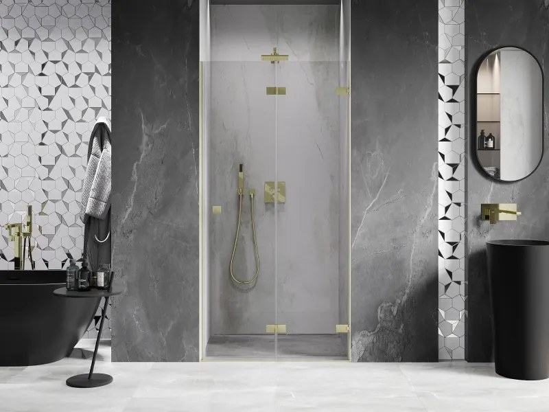 Mexen, Mexen Lunar-F pravé sklápacie sprchové dvere 65 cm, transparentné, brúsené zlato - 836-065-000-55-00-P