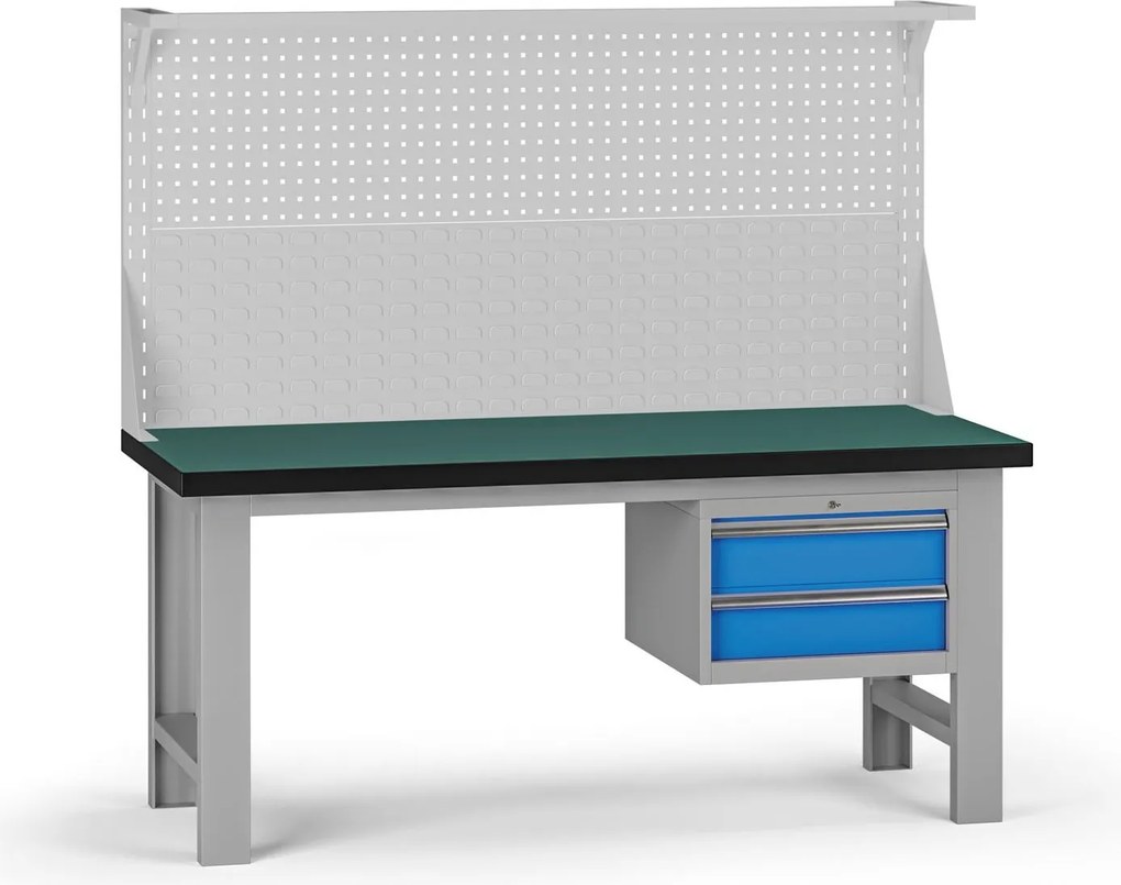 Pracovný stôl do dielne G8 s nadstavbou, 1800 x 750 x 800 mm, 1x kontejner, 2 zásuvky, modrá