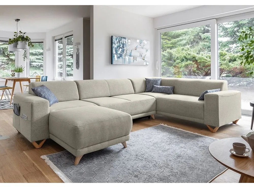 Béžová rozkladacia/s úložným priestorom rohová pohovka (pravý roh/do tvaru "U") Classy Sophie – Miuform