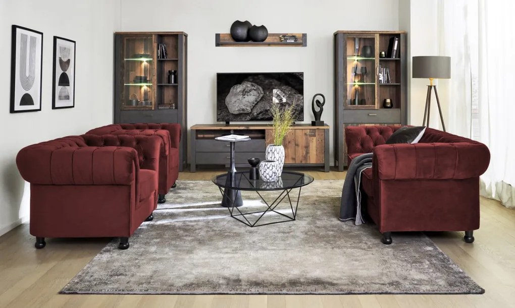 Pohovka Chesterfield, červená látka