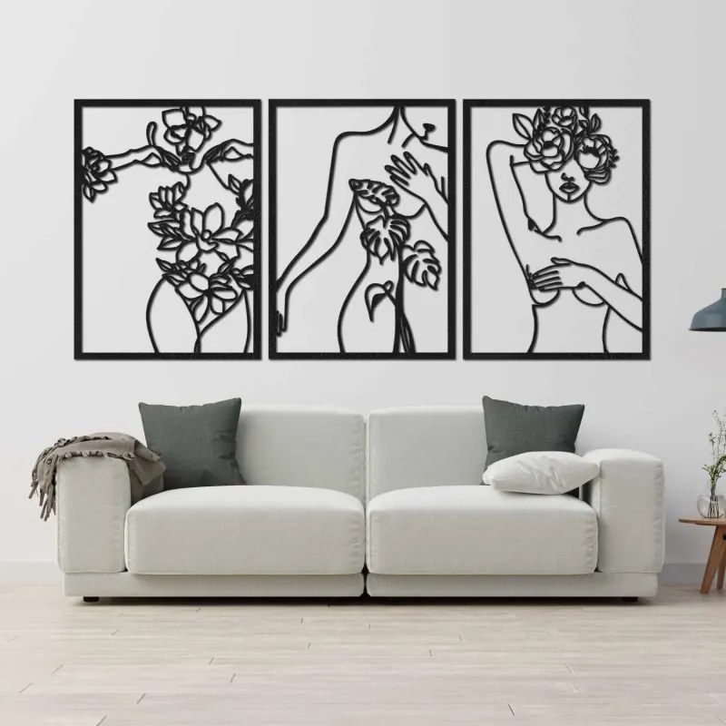 Trojdielna nástenná dekorácia ženy – Moderné art umenie | SENTOP HDF0480