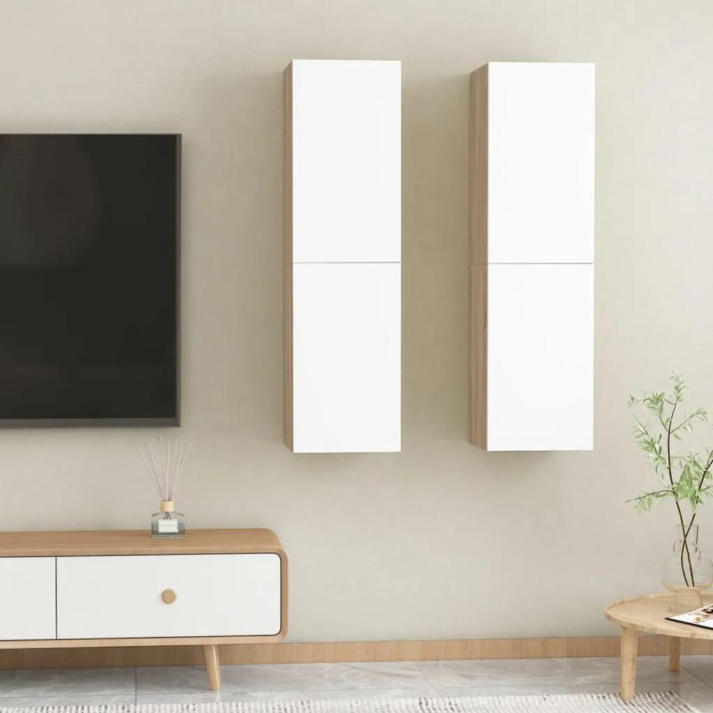 TV skrinky 2 ks, biela+sonoma 30,5x30x110 cm, kompozitné drevo 803373