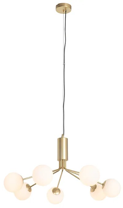 Moderné závesné svietidlo zlaté s opálovým sklom 7 svetiel - Coby