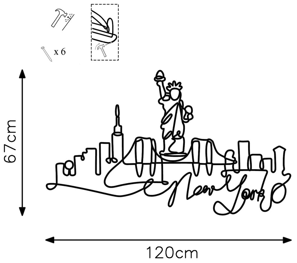 Nástenná kovová dekorácia New York čierna