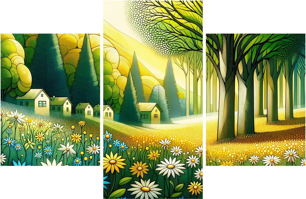 Obraz - Dedina v žlto-zelenej (90x60 cm)