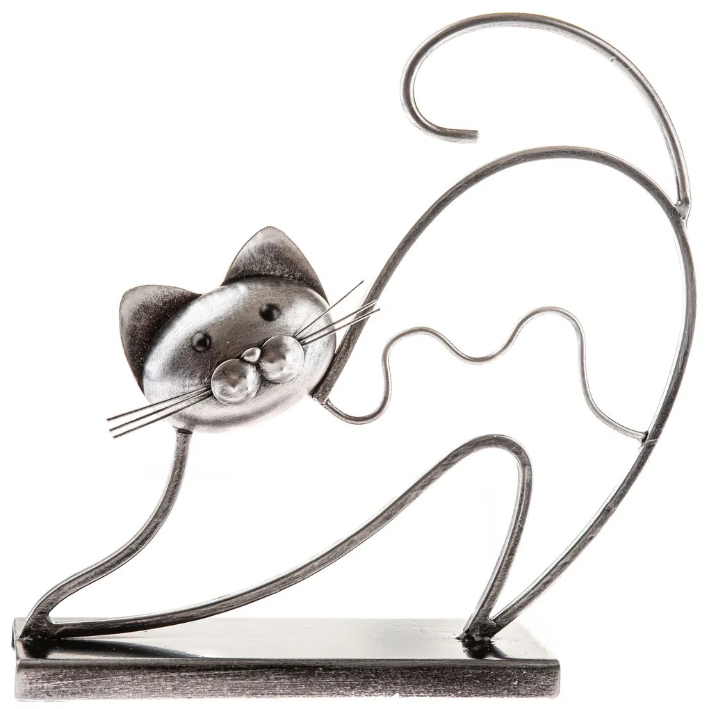 Kovová mačka stojaca, na podstavci, 28 cm