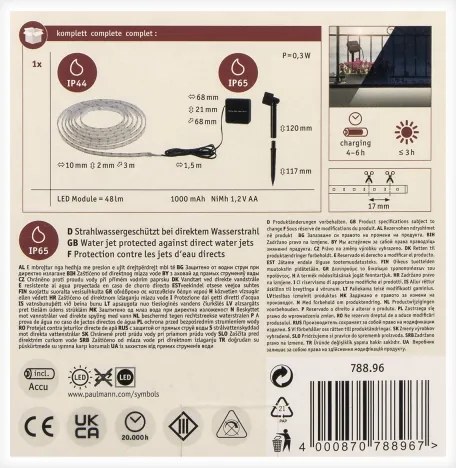 Paulmann 78896 - LED/0,3W IP44 Solárny pásik 3m 1,2V 1000 mAh