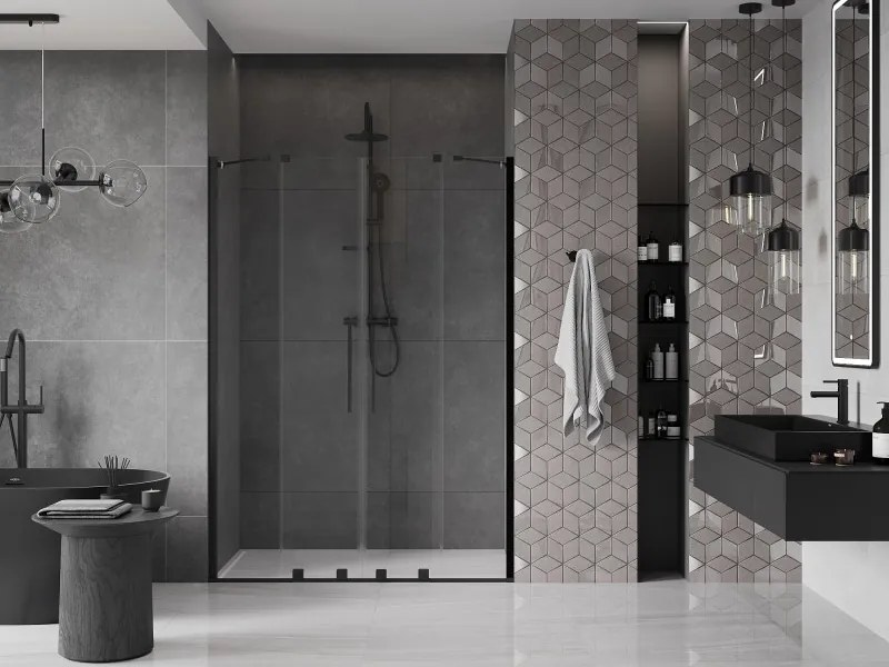 Mexen Velar Duo, posuvné dvere do otvoru 160x200 cm, 8mm číre sklo, čierna matná, 871-160-000-02-70