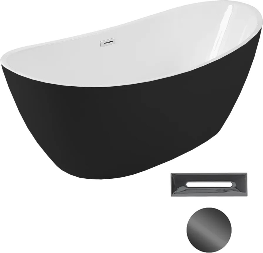 Besco Akrylátová voľne stojaca vaňa Ayla BW 170x80 BESCO-Typ výpuste: Click-Clack s prepadom, čierna, BESCO-Rozmery: 170x80, BESCO-Farba: Biela/čierna