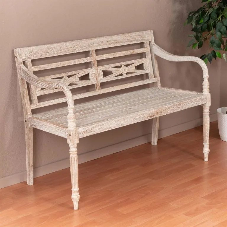 Divero 71854 Dvojmiestna lavica - 119 cm, teak, biela shabby